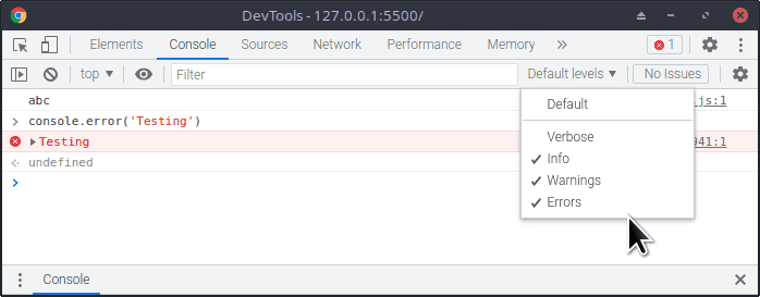 Console Levels of Logging