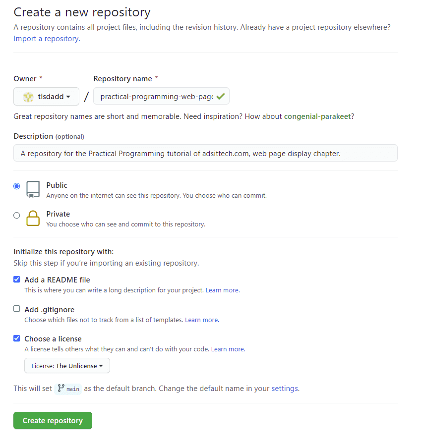 GitHub Repository Creation Example